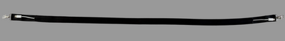 A long black strap with silver metal hardware, including a lobster clasp at each end.